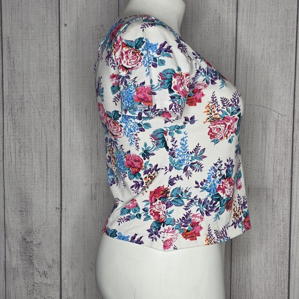 Vintage 90s Next Era Floral Cotton Top Scalloped Neckline, sz Large - Picture 3 of 6